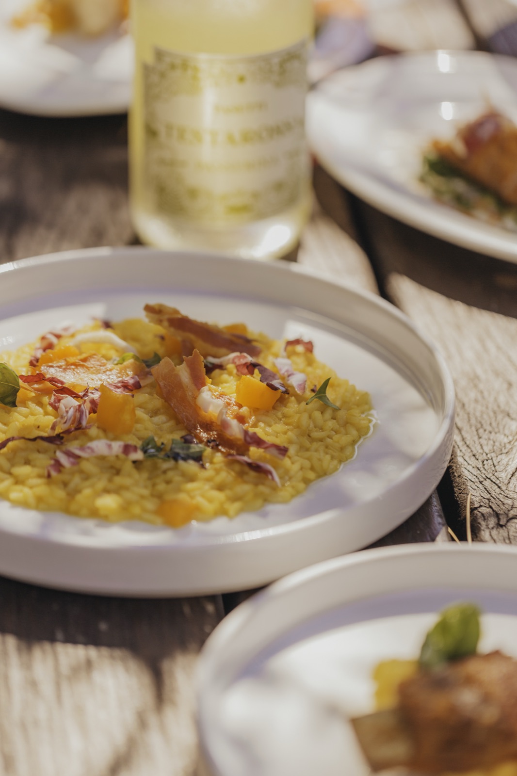 Risotto alla zucca su un tavolo del Giardino